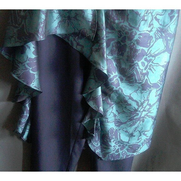 Kay Unger One Shoulder Navy Aqua Floral Walk Thru Jumpsuit Dress 14 - Picture 7 of 12